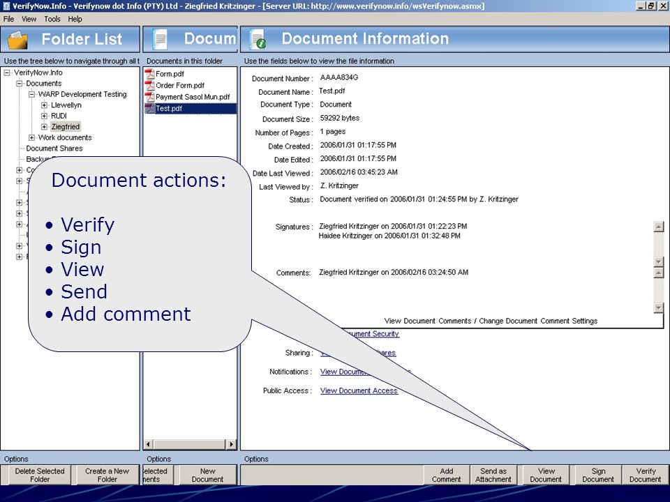 Document actions: Verify Sign View Send Add comment