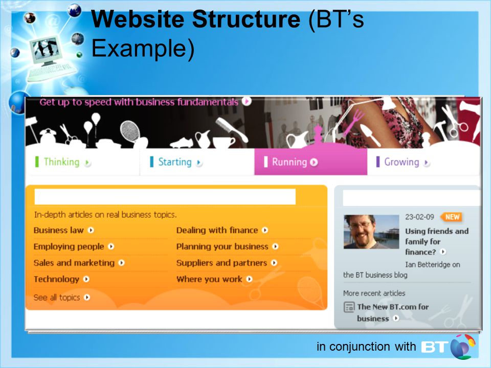 in conjunction with Website Structure (BT’s Example)