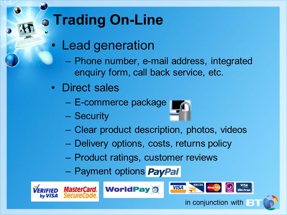 Trading On-Line Lead generation –Phone number,  address, integrated enquiry form, call back service, etc.