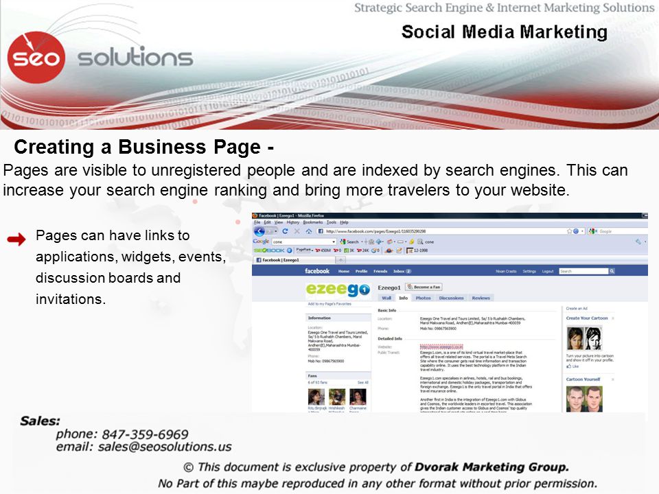 Creating a Business Page - Pages are visible to unregistered people and are indexed by search engines.