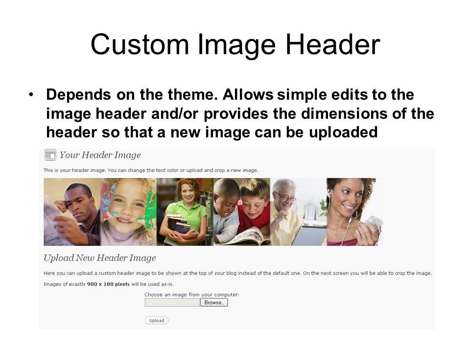Custom Image Header Depends on the theme.