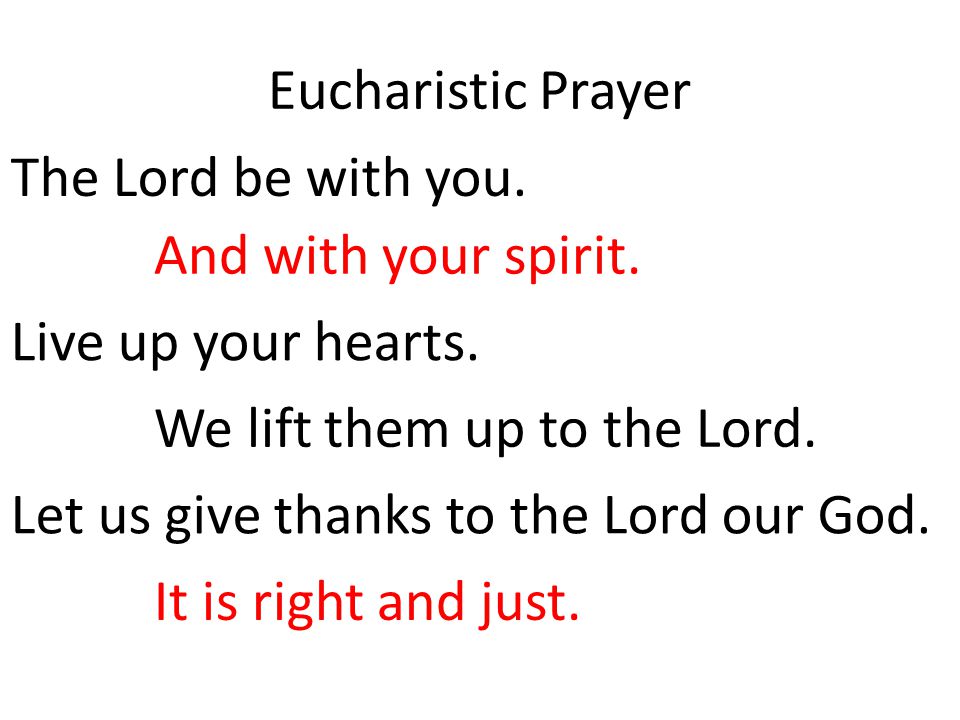 Eucharistic Prayer The Lord be with you. And with your spirit.