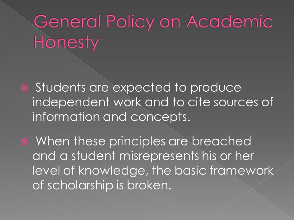  Students are expected to produce independent work and to cite sources of information and concepts.