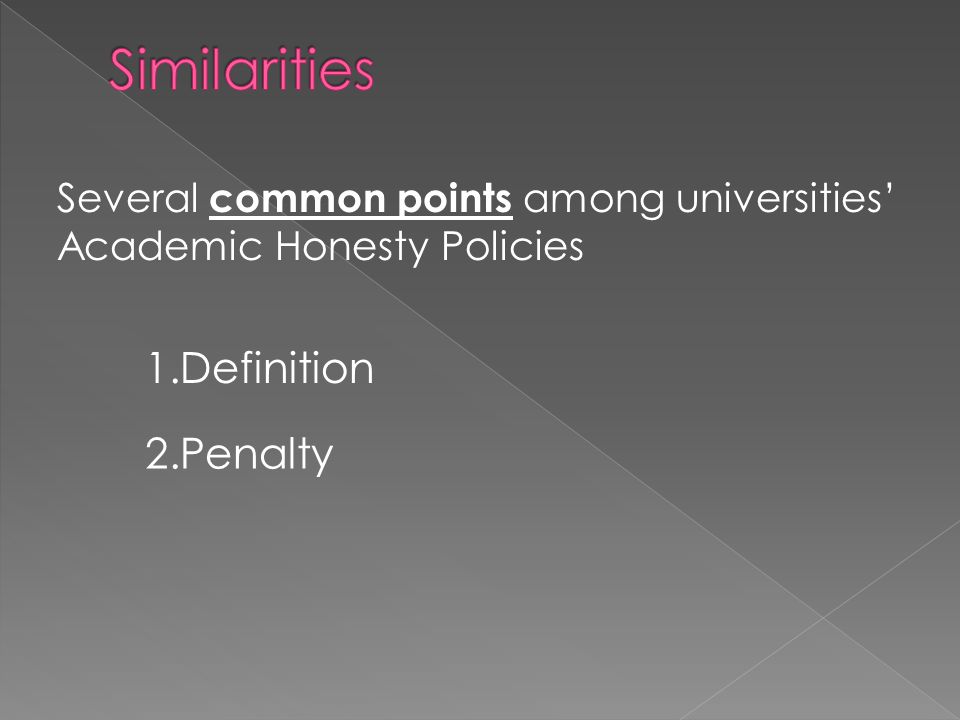 1.Definition Several common points among universities’ Academic Honesty Policies 2.Penalty