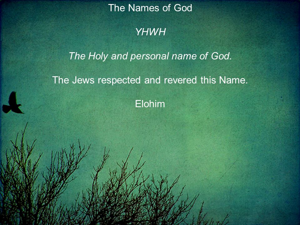 The Names of God YHWH The Holy and personal name of God.