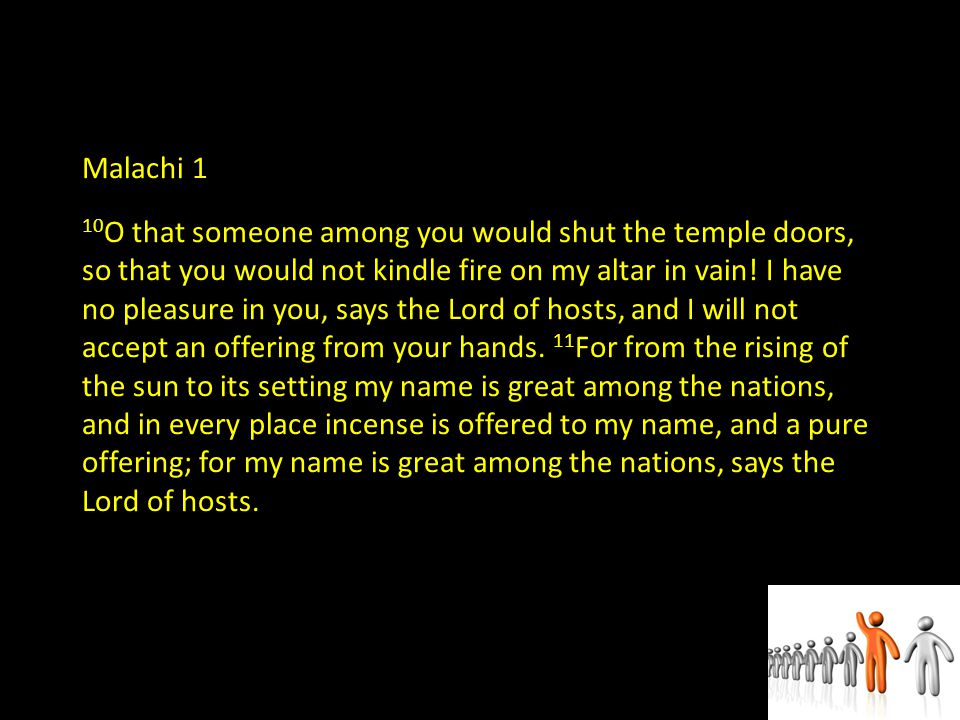 Malachi 1 10 O that someone among you would shut the temple doors, so that you would not kindle fire on my altar in vain.