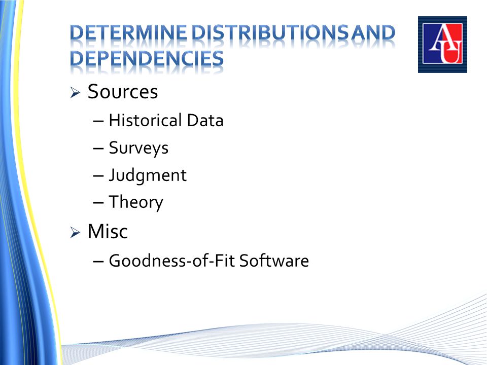  Sources – Historical Data – Surveys – Judgment – Theory  Misc – Goodness-of-Fit Software