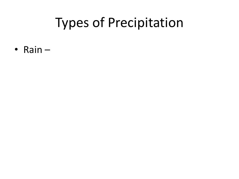 Types of Precipitation Rain –