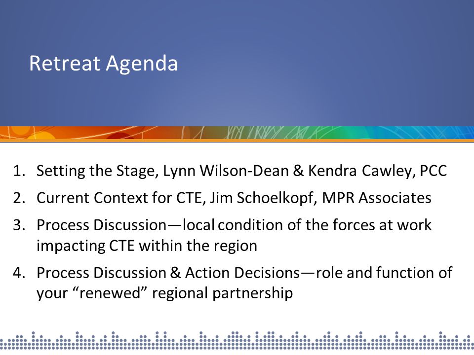 1. Setting the Stage, Lynn Wilson-Dean & Kendra Cawley, PCC 2.