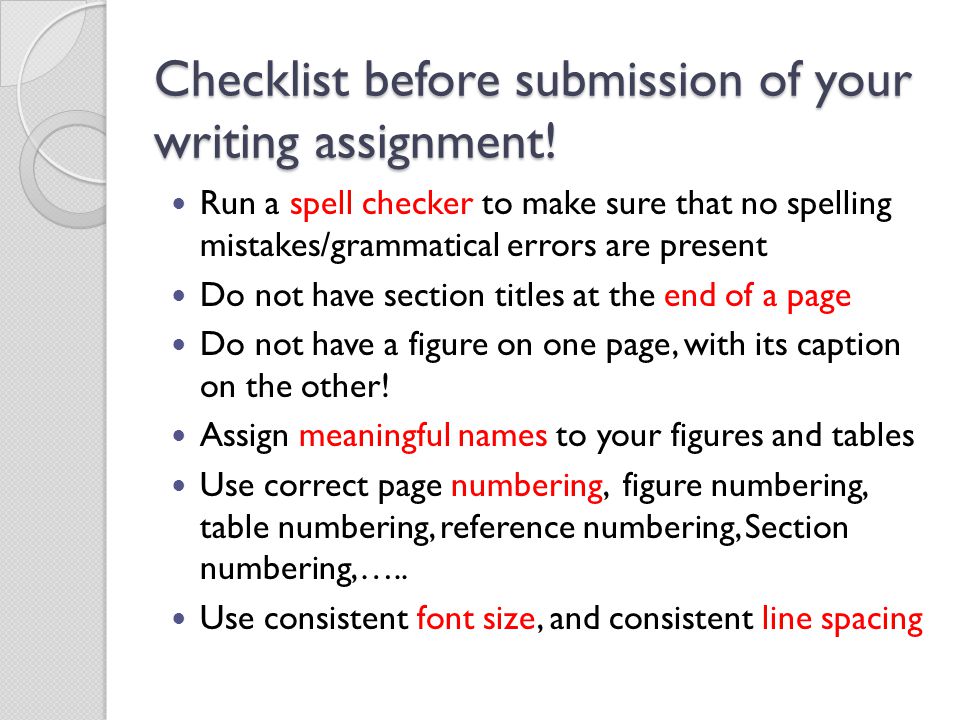 Checklist before submission of your writing assignment.