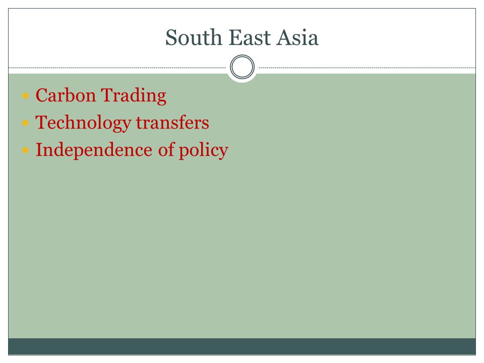 South East Asia Carbon Trading Technology transfers Independence of policy