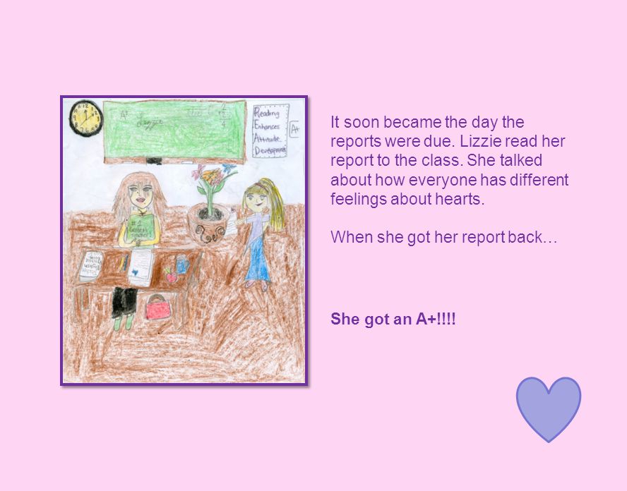 It soon became the day the reports were due. Lizzie read her report to the class.
