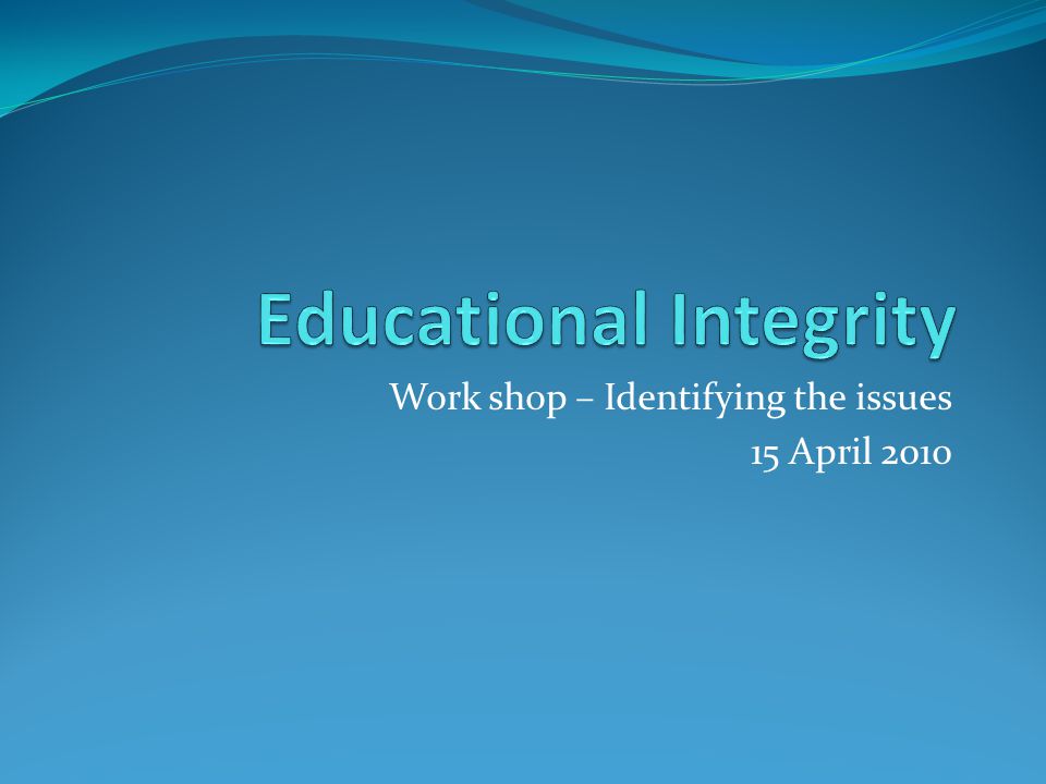 Work shop – Identifying the issues 15 April 2010