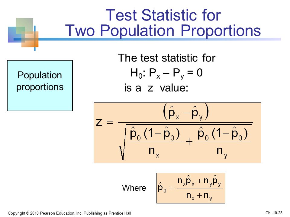 Test Statistic for Two Population Proportions Copyright © 2010 Pearson Education, Inc.