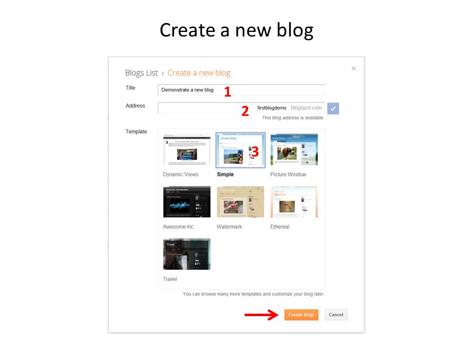 Create a new blog 1 3 2