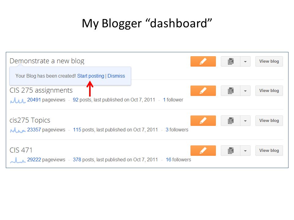 My Blogger dashboard