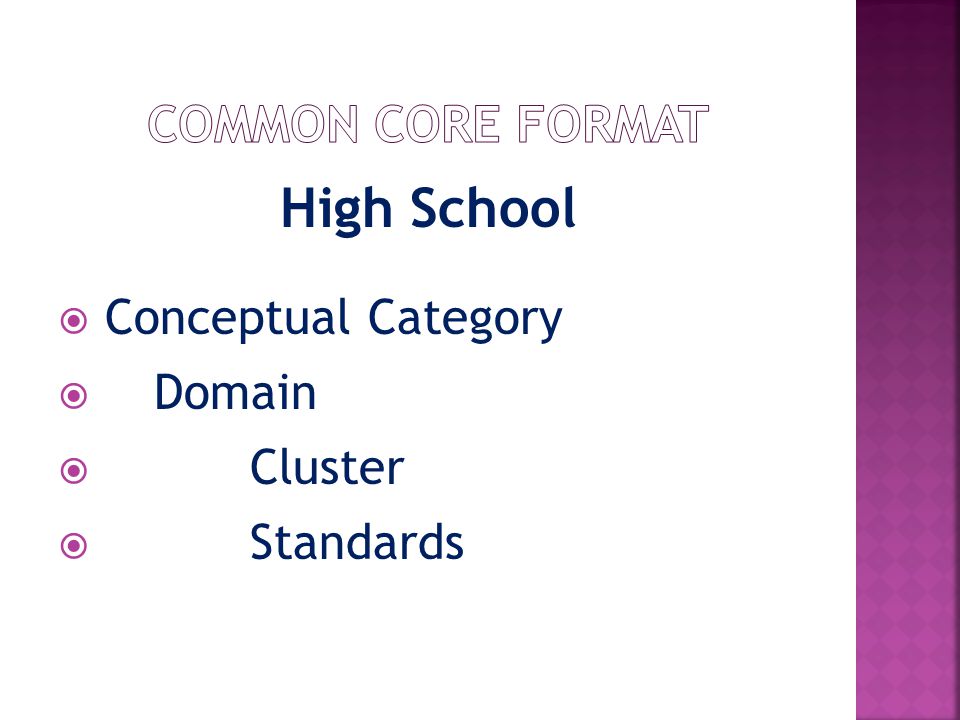 High School  Conceptual Category  Domain  Cluster  Standards