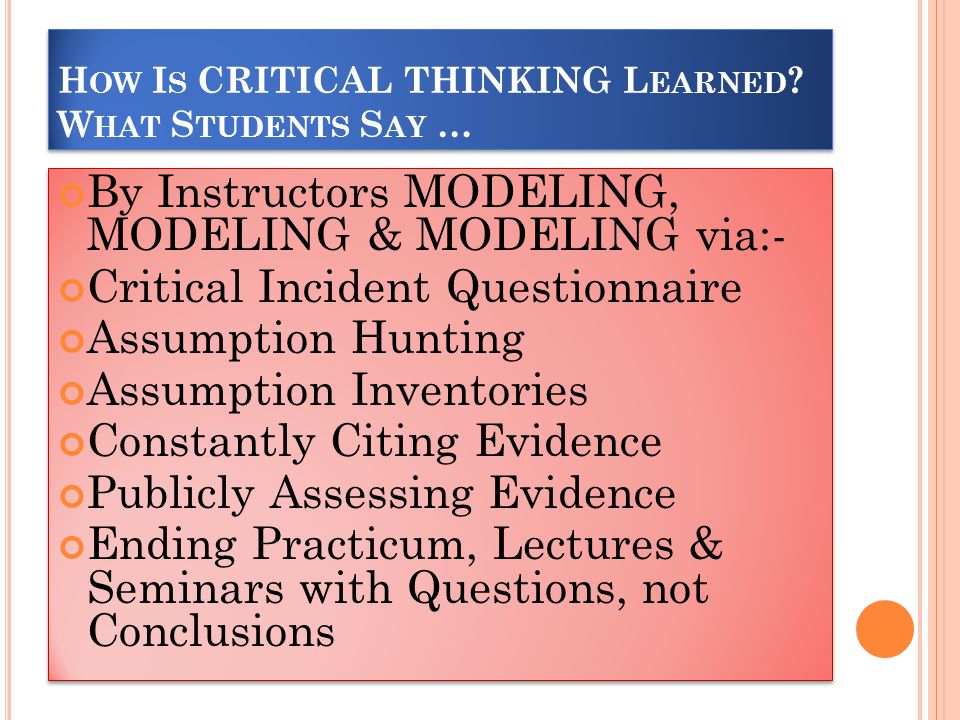 Assessment Of Critical Thinking