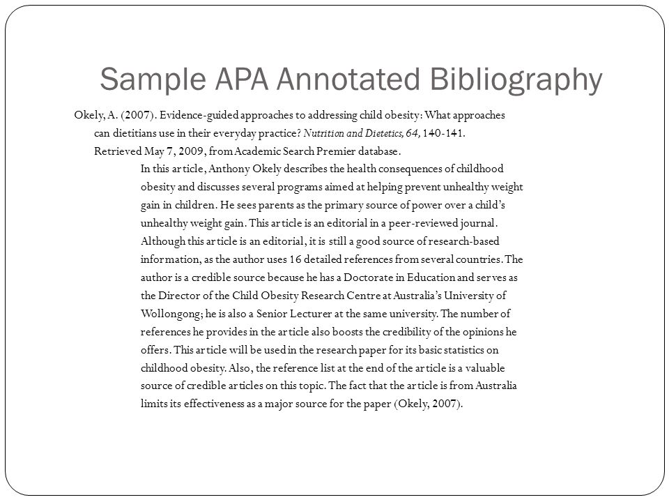 Examples of annotated bibliography in apa style