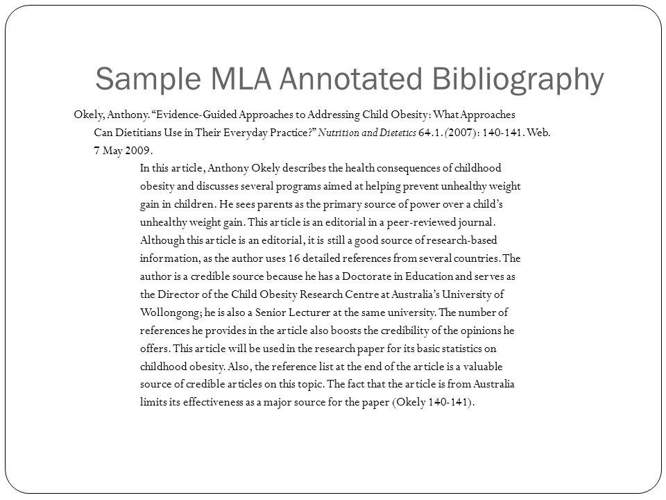 Mla annotated bibliography examples