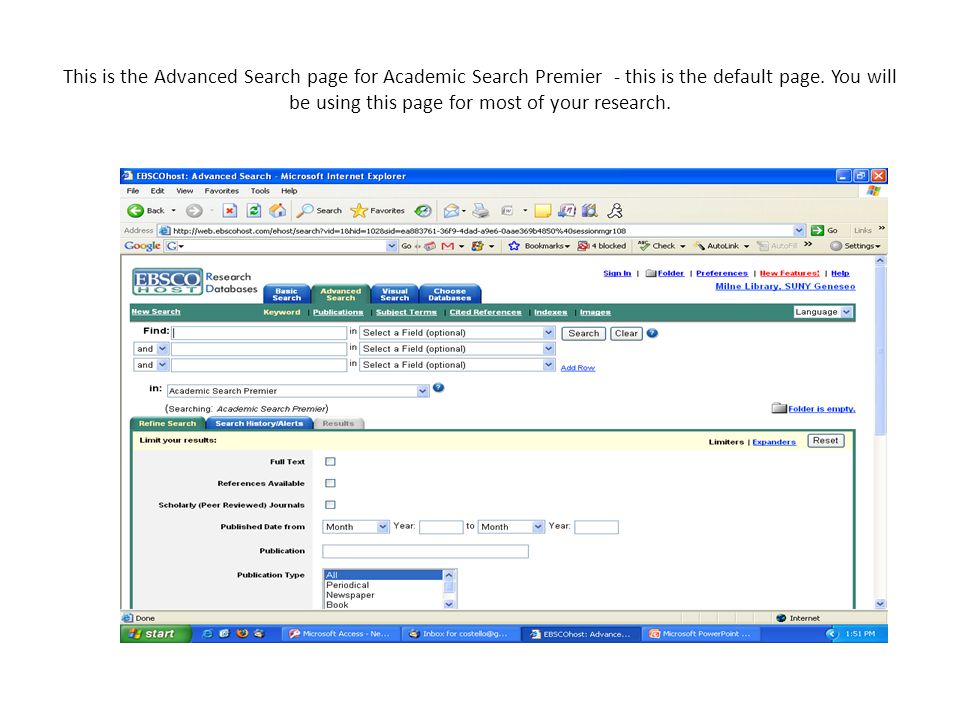 This is the Advanced Search page for Academic Search Premier - this is the default page.
