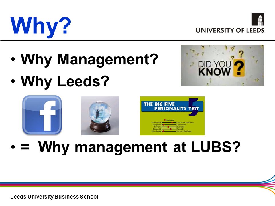 Leeds University Business School Why Why Management Why Leeds = Why management at LUBS