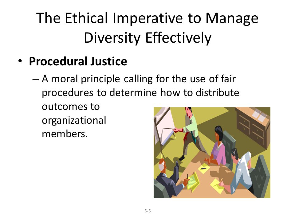 The Ethical Imperative to Manage Diversity Effectively Procedural Justice – A moral principle calling for the use of fair procedures to determine how to distribute outcomes to organizational members.