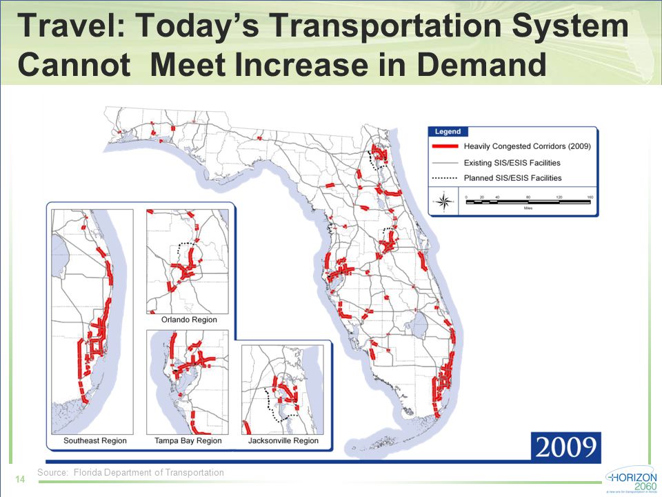 14 Travel: Today’s Transportation System Cannot Meet Increase in Demand Source: Florida Department of Transportation