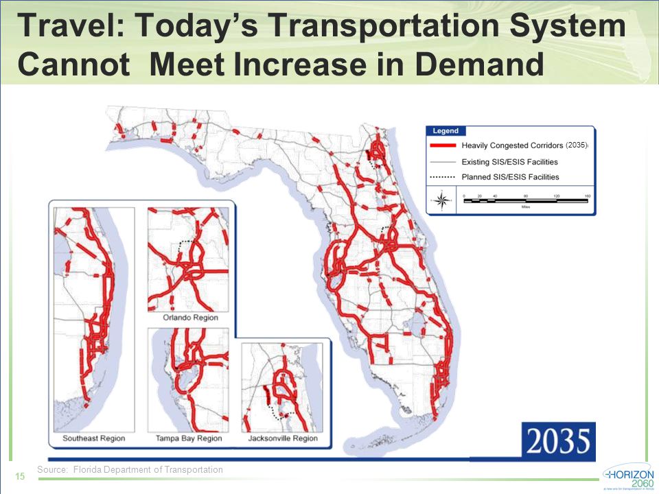 15 Travel: Today’s Transportation System Cannot Meet Increase in Demand Source: Florida Department of Transportation (2035)