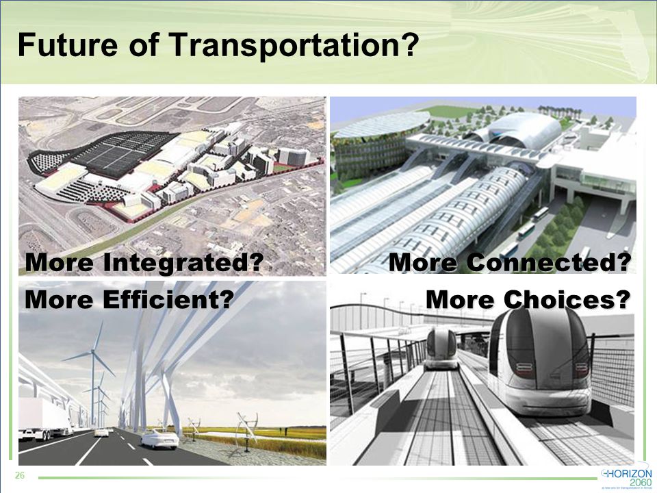 26 Future of Transportation More Integrated More Efficient More Connected More Choices