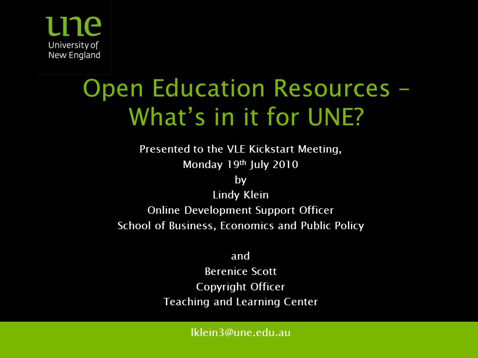 Open Education Resources – What’s in it for UNE.