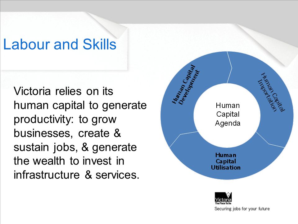 Labour and Skills Victoria relies on its human capital to generate productivity: to grow businesses, create & sustain jobs, & generate the wealth to invest in infrastructure & services.