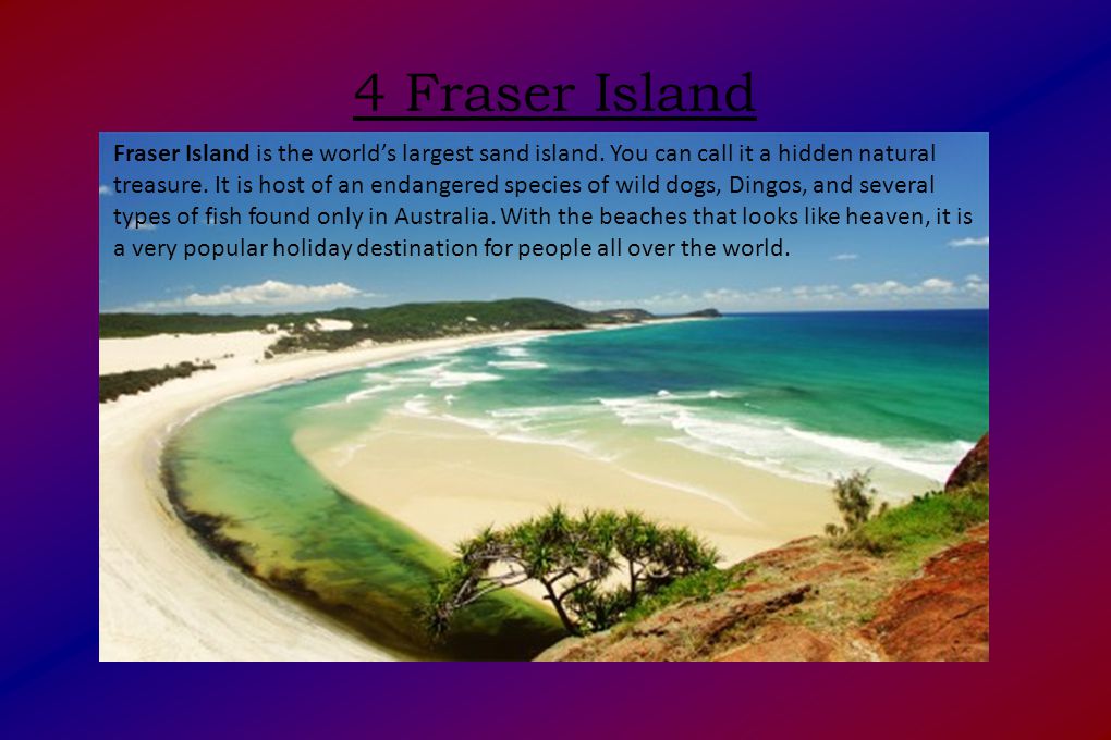 4 Fraser Island Fraser Island is the world’s largest sand island.