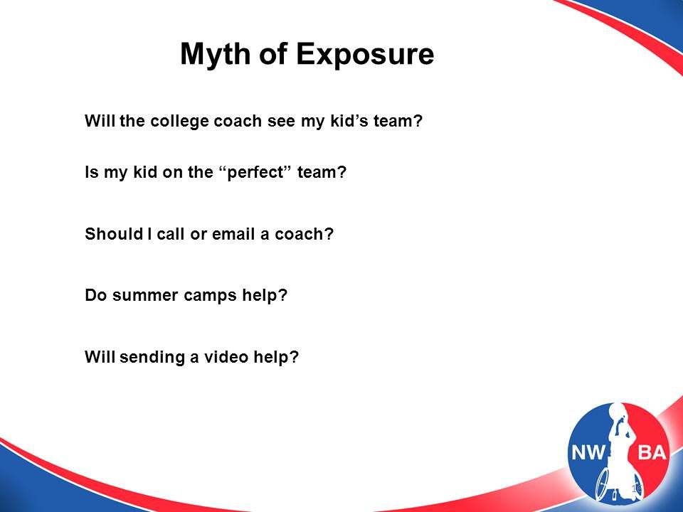 16 Myth of Exposure Will the college coach see my kid’s team.