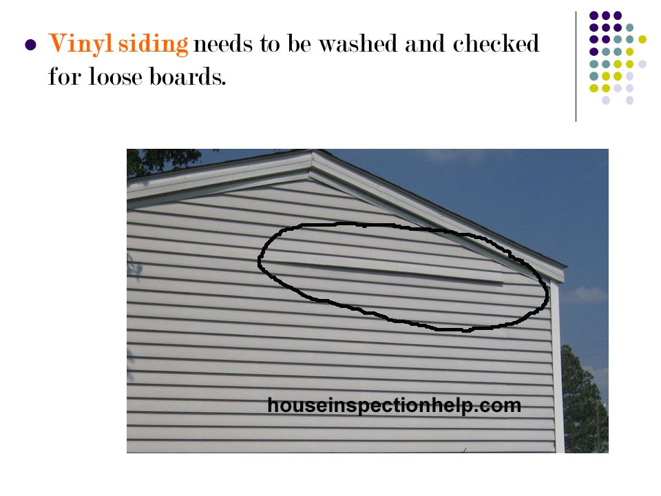 Vinyl siding needs to be washed and checked for loose boards.