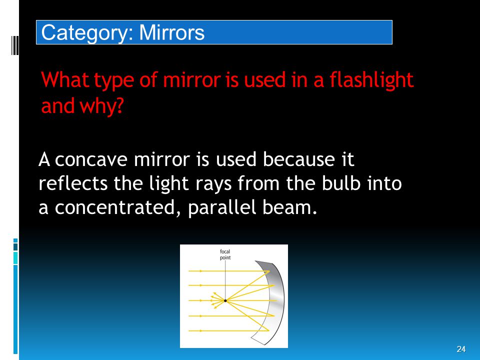 What type of mirror is used in a flashlight and why.