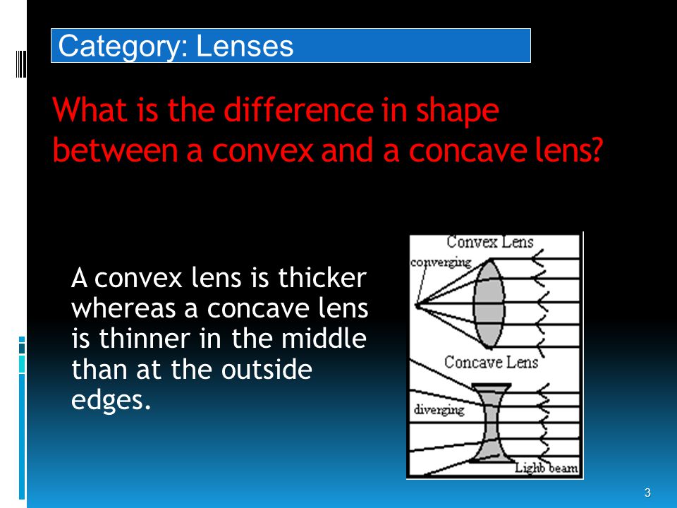What is the difference in shape between a convex and a concave lens.