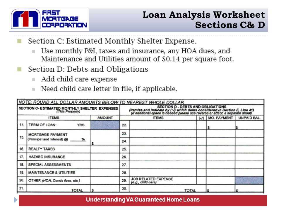 Printables Va Irrrl Worksheet va guaranteed home loans training serve the mortgage lending needs understanding loan analysis worksheet sections c d