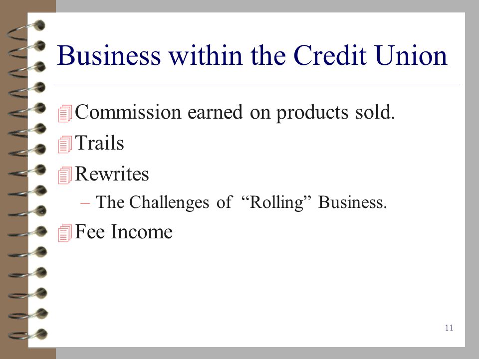 11 Business within the Credit Union  Commission earned on products sold.