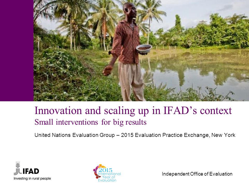 Independent Office of Evaluation Innovation and scaling up in IFAD’s context Small interventions for big results United Nations Evaluation Group – 2015 Evaluation Practice Exchange, New York