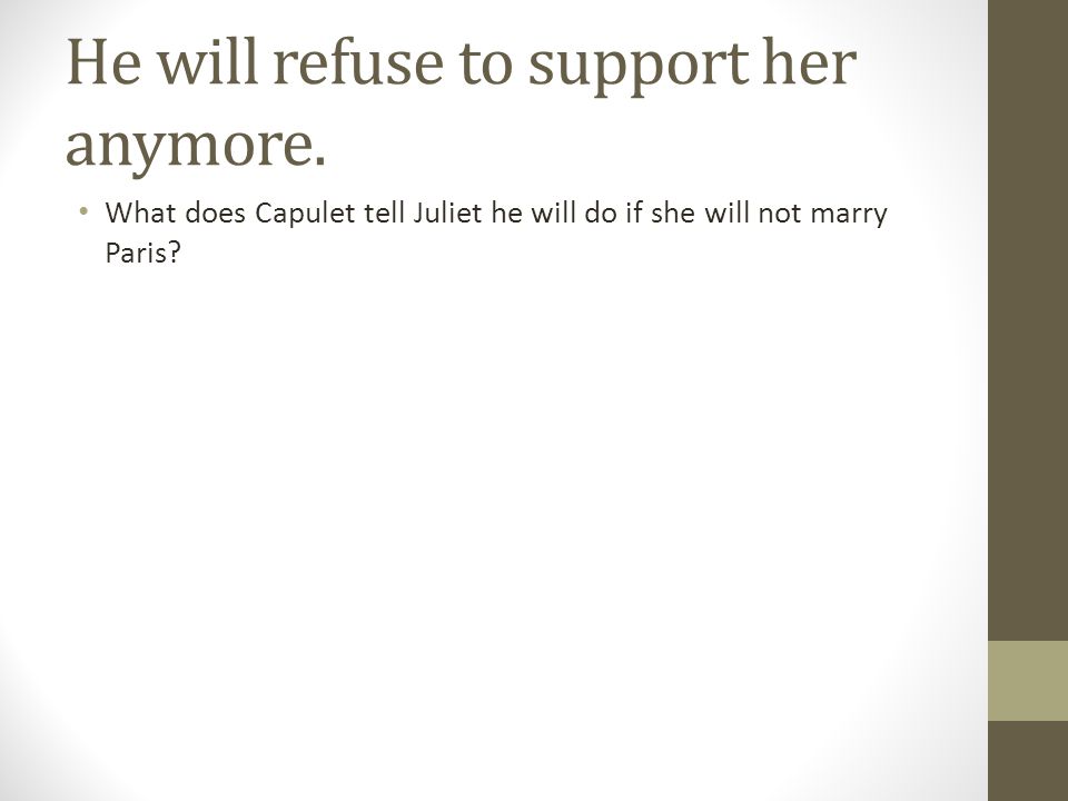 He will refuse to support her anymore.