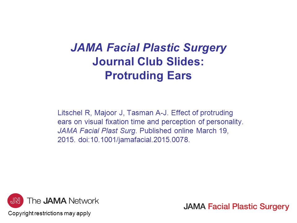 Copyright restrictions may apply JAMA Facial Plastic Surgery Journal Club Slides: Protruding Ears Litschel R, Majoor J, Tasman A-J.