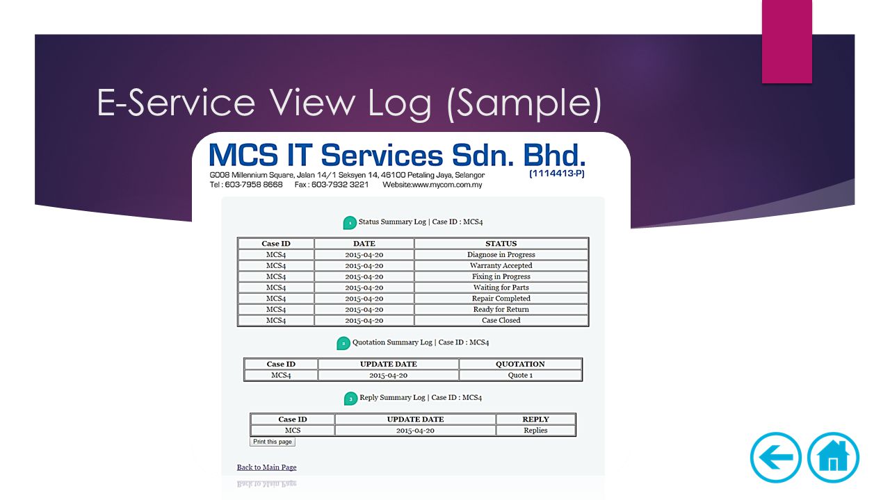 E-Service View Log (Sample)