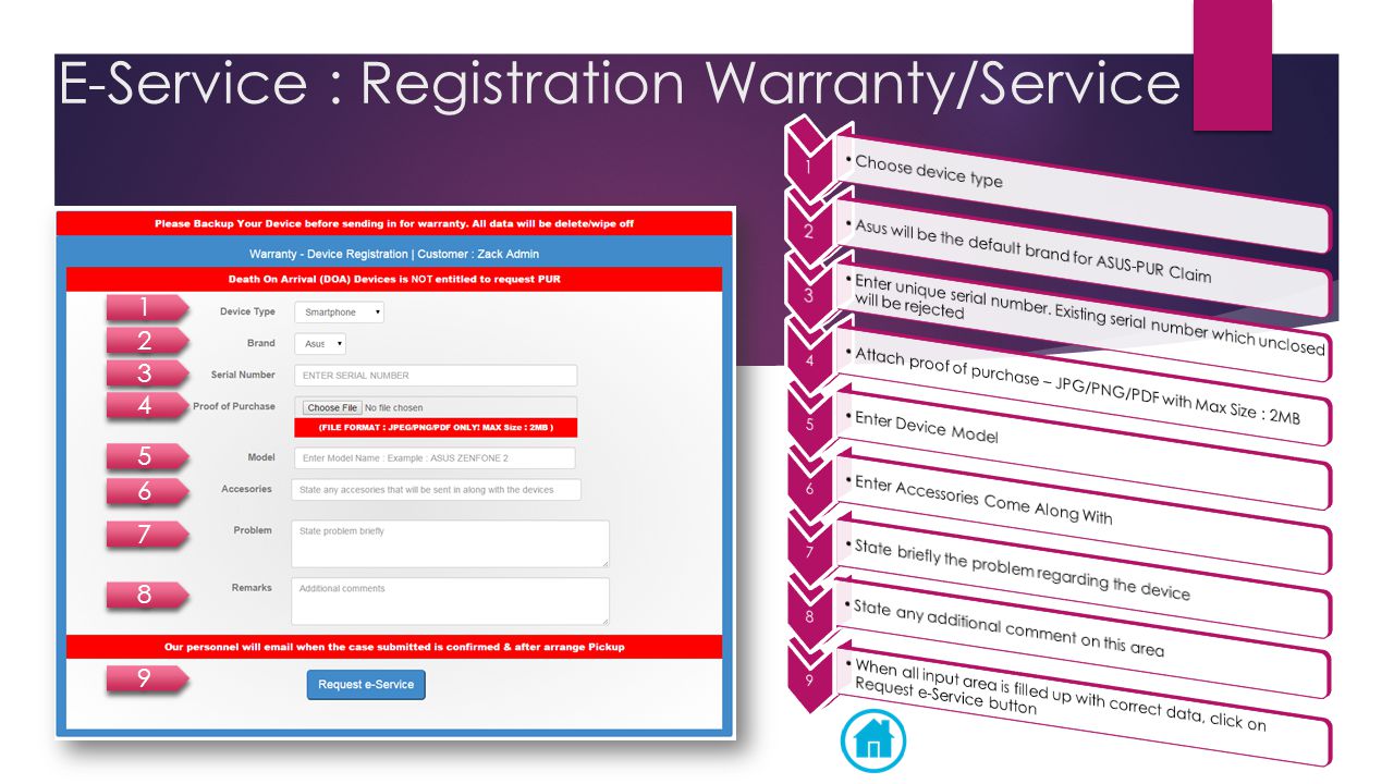 E-Service : Registration Warranty/Service