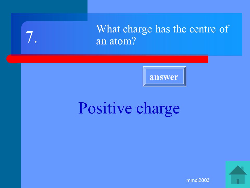 mmcl2003 What is a nucleus. The very small positively charged centre of atom.