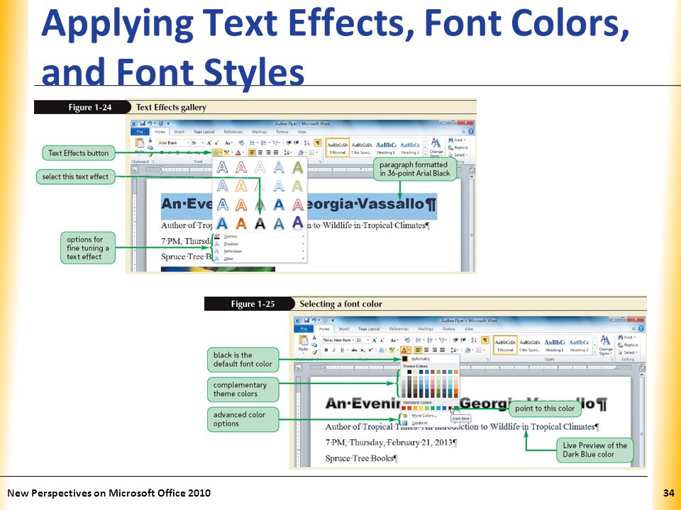 XP Applying Text Effects, Font Colors, and Font Styles New Perspectives on Microsoft Office