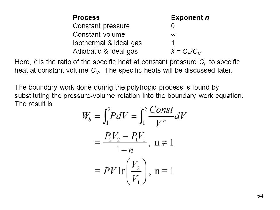 Chapter 2 Energy Transfer And General Analysis 54 Procesponent N Constant Pressure 0 Volume Isothermal Ideal Gas1 Adiabatic