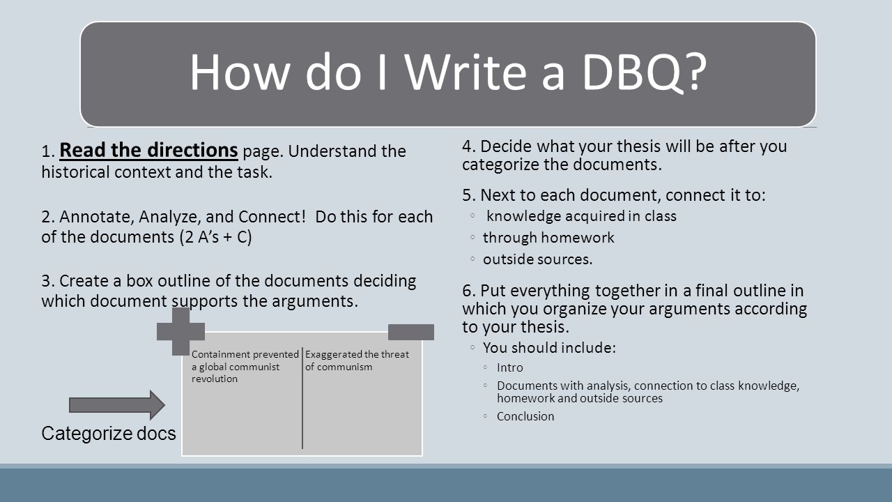 How do I Write a DBQ. 1. Read the directions page.