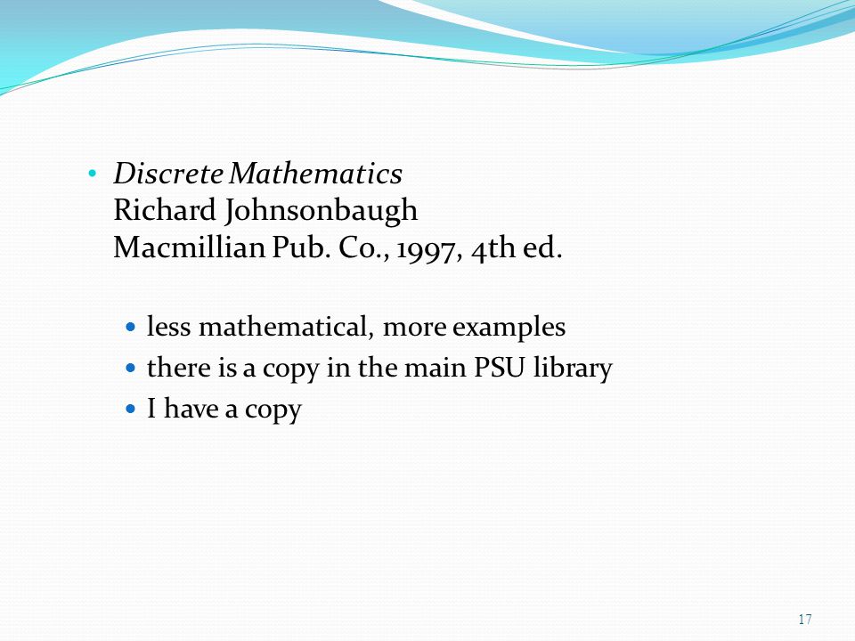 Discrete Mathematics Richard Johnsonbaugh Macmillian Pub.
