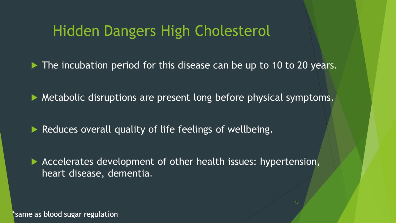 Hidden Dangers High Cholesterol  The incubation period for this disease can be up to 10 to 20 years.